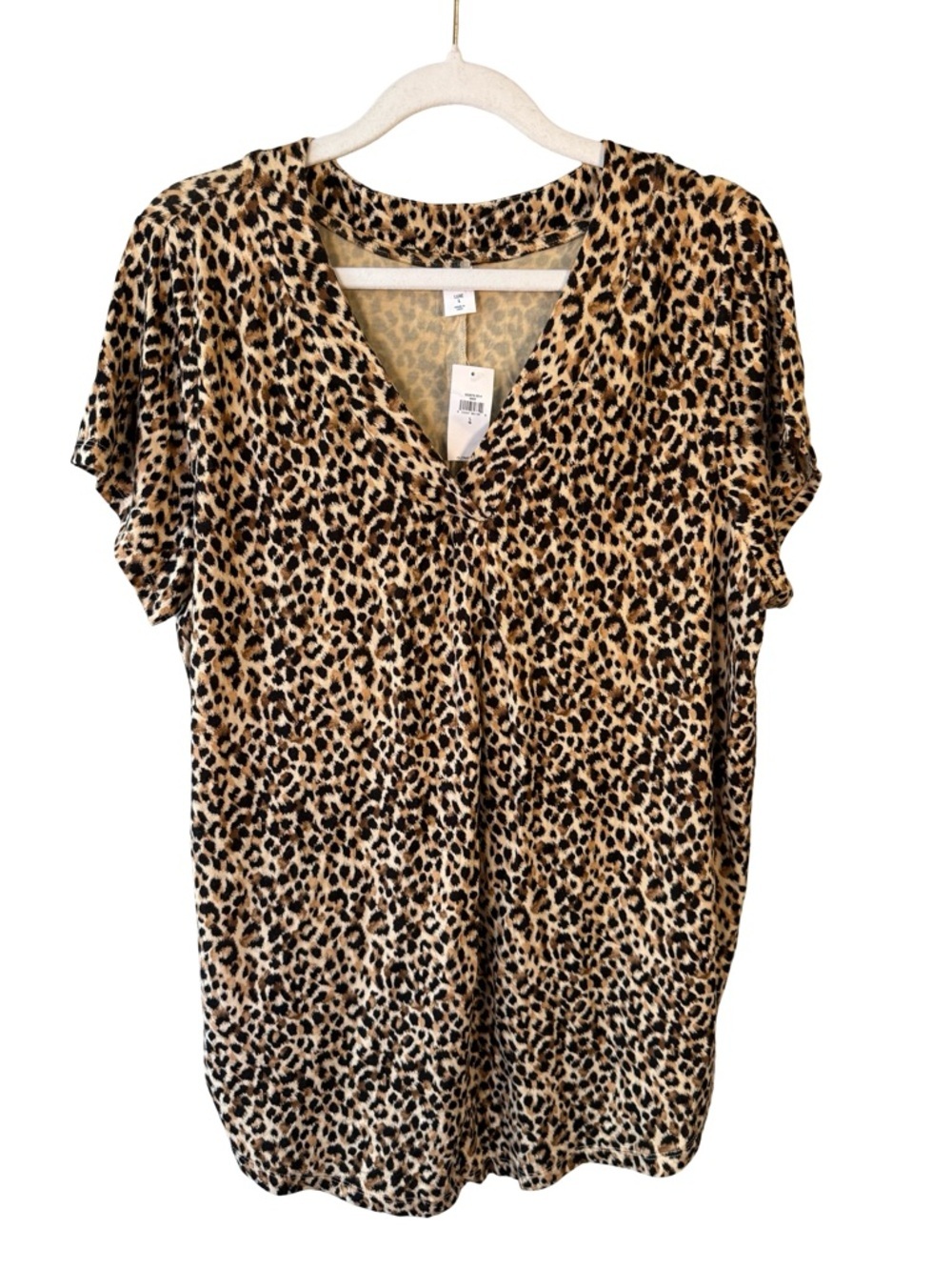 Old Navy Leopard Print V-Neck Short Sleeve Top - Tan & Black Size L Neutral